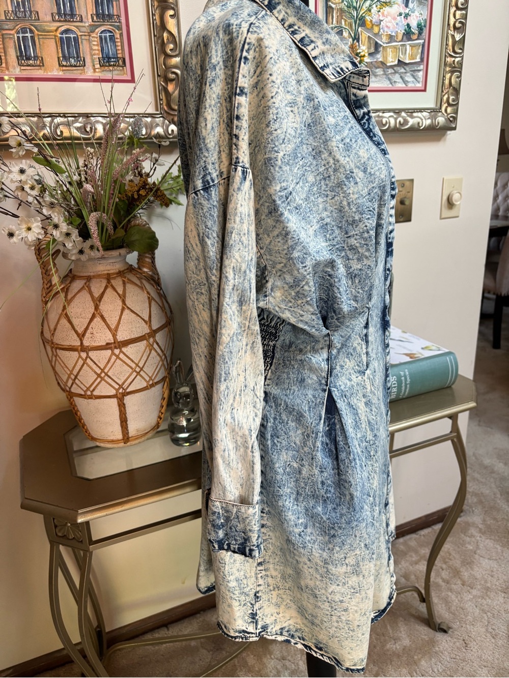 THRILL JEANS Acid-Wash Casual Denim Shirt Dress Blue Ombre Vintage Retro Sz XL - Picture 9 of 9